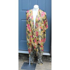 𝅺FLORAL and Snakeskin Print Long Kimono Coverup Sheer One Size